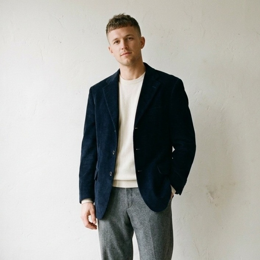 Piattelli Barneys New York Blazer Mens 38R Navy Blue Corduroy 3-Button Jacket